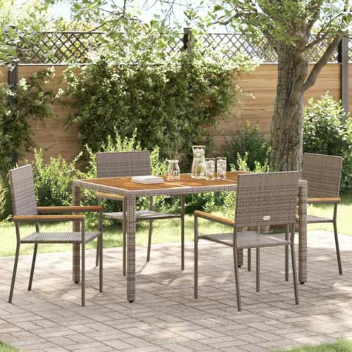 Mandloder Garten Stapelstühle 4er Set Grau Braun, Modernes Outdoor Esszimmer Stuhl Möbel mit Akazienholz Armlehnen, Wetterfestes Hochlehner Design für Terrasse