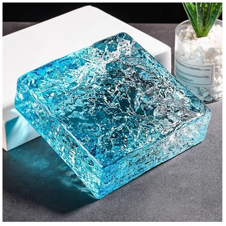 Square Sided Crystal Bricks Ice Crystal Textural Clear Colored Glass Blocks for Bar Hotels Office House Partitions(Light Blue)