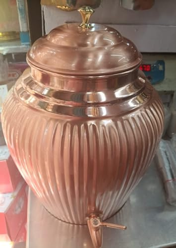 Lalit Kishori Brocca d'acqua, erogatore d'acqua martellato in rame e due bicchieri (marrone, 10 litri)