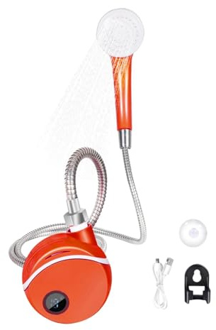 AlluraPet Tragbares elektrisches Camping-Dusch-Set, kompakt, 10,7 x 12,4 x 6,9 cm, wiederaufladbar, Outdoor-Stranddusche für Wandern, Reisen, Autowäsche