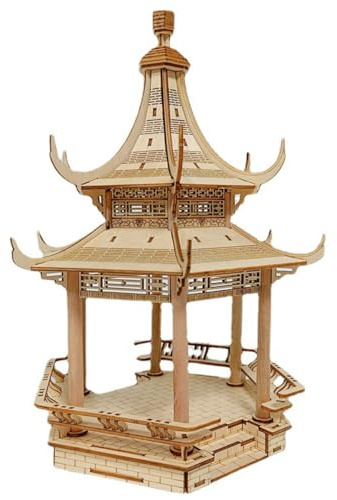 CHFYIJYHM 3D Wooden Puzzles Ancient Architecture Mortise and Tenon Block Pavilion DIY Model Kits Desk Decor Gift for Teens/Adults