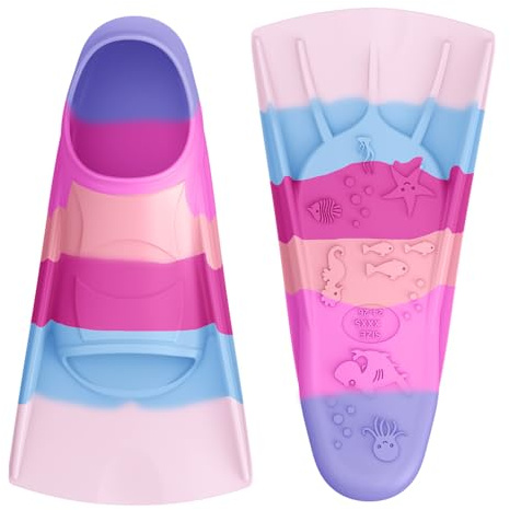 Gintenco Swim Fins, Kids Swim Training Fins for Lap Swimming, Travel Size Flippers with Mesh Bag, Silicone Swimming Fins for Kids Teens Adults Women Men (CH08, S(Jr 2-3/US Women 3-5))