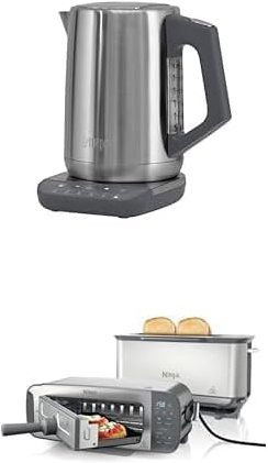 Ninja Perfect Temperature Kettle, 1.7L, with Temperature Control, LED Display, KT201UK + Ninja Foodi 3-in-1 Toaster, Grill and Panini Press with Flip Design, Stainless Steel, ST202UK