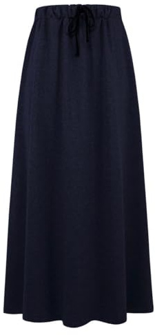 Ylingjun Womens Warm Fleece Lined Long Jersey Skirts Elastic Waist A Line Flared Winter Skirt, Navy Blue, 3XL