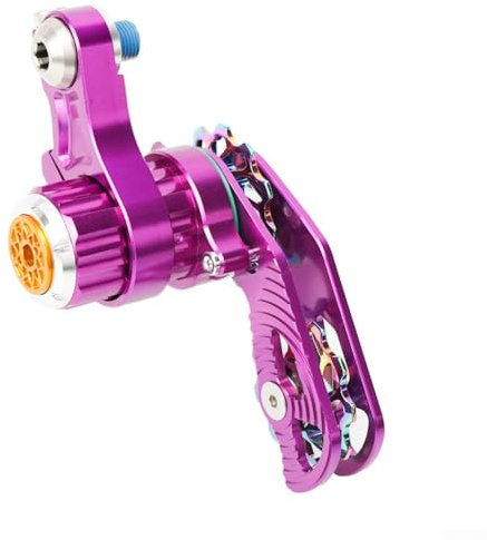 Oniissy Tendeur de chaîne de vélo en alliage d'aluminium pour cadres DH/AM avec crochet de dérailleur arrière, roue de guidage 11T, vitesse unique réglable compatible (violet)