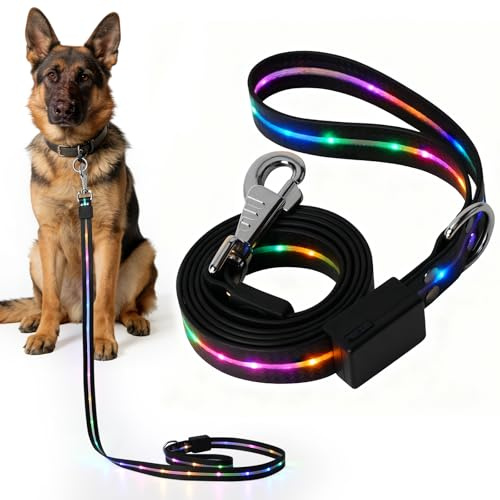LED Hundeleine, 12 Beleuchtungsmodi Beleuchtete Hundeleine | 1,5 m Leuchtende Hundeleinen, LED Joggingleine Hunde, Nachtsicherheit für Kleine, Mittelgroße und Große Hunde