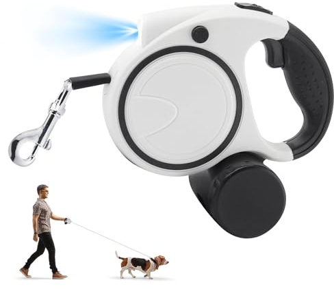 Hundeleine Rollleinen, 5m Einziehbare Hundeleine, Hundeleines Ausziehbar Mit LED-Licht, Anti-Rutsch Griff Und Reflektorstreifen Für Kleine, Mittelgroße Und Große Hunde (Schwarz)