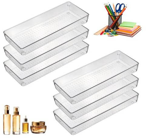 eupdd 6er Set 38×16×5,2cm Schubladen Organizer Schminktisch Acryl Transparent – Organizer Schublade für Schminktisch, Bad & Schreibtisch