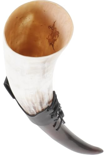 NIYANGLE Boccale per Bere Vino in Corno di Bue 20-30 CM, Tazza da Bere Lavorata Artigianalmente Grande Capacità, Coppa Decorativa a Forma di Corno per Arredamento Rustico
