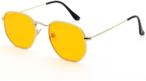 LHSDMOAT Vintage 70s Polygonal Sunglasses for Men Women, Hippie Retro UV400 Tinted Lens Sun Glasses, Classic Hexagonal Shades for Driving, Festivals, Parties, Travel & Outdoor