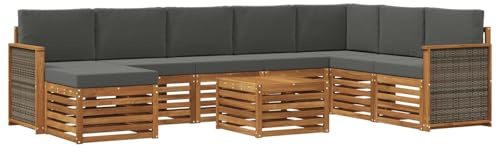 vidaXL Outdoor-Sofagarnitur mit Kissen 7 pcs Natur und Anthrazit, Garten-Sofa, modernes Outdoor-Sofa, langlebige Lounge-Ausstattung für entspannende Terrassensitze
