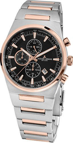 JACQUES LEMANS damklocka manchester metallband massivt rostfritt stål ip-rosé/Bicolor Chronograph 1-1738C