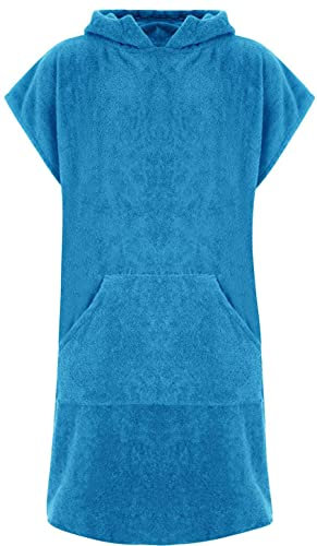 Adore Childrens Hooded 100% Cotton Changing Robe with Pocket Beach Terry Towelling Poncho Towel Swimming Surf (Aqua, Age 6-9)
