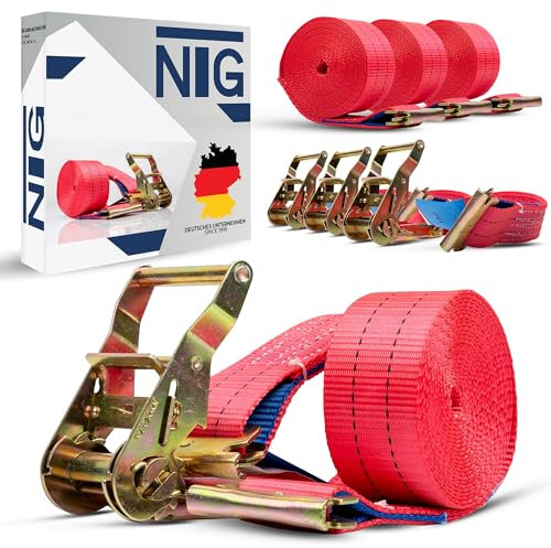 Juego de 4 correas tensoras para carril de anclaje combinado con trinquete, 2000 kg, 5 metros de largo, 50 mm de ancho, dos piezas, correa de trinquete,