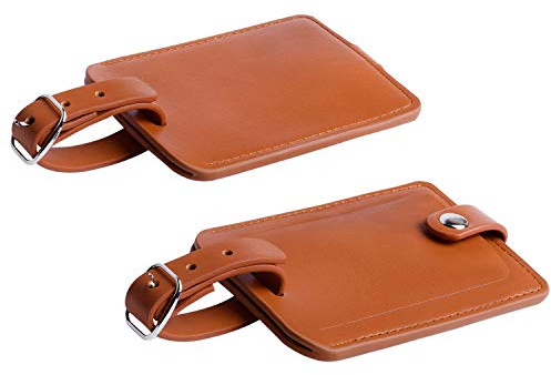 Luggage Bag Tags Leather Travel ID Labels Suitcase Name Tags with Snap - Set of 2