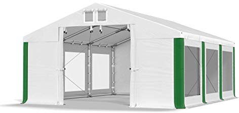 Das Company Tenda per Feste bianco-verde 4x6m Finestre Trasparenti Impermeabile 580 g/m2 PVC Costruzione Winter Plus sul Fondo e Rinforzi Tetto e dell'Ingresso tutto l'anno con cavi d'acciaio