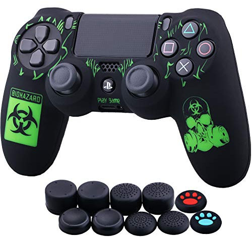 Yorha Lasergravur Silikon Hülle Skin Case (BH) für PS4/Slim/Pro Dualshock 4 Controller x 1 mit Aufsätze x 10