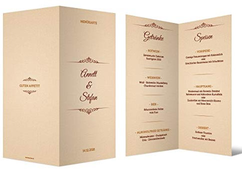 100 x Hochzeit Menükarten individuell Klappkarten DIN Lang Getränkekarte Speisekarte - Goldhochzeit Zeitsprung