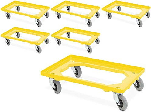 BRB Spar-Set, 6X Transportroller mit Flüsterrollen, für Behälter 600x400 mm oder 2X 400x300 mm (Gelb)