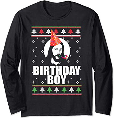 Birthday Boy Jesus Gesù Brutto Maglione di Natale Meme Maglia a Manica