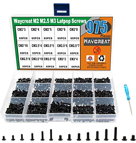 Waycreat 975pcs M2 M2.5 M3 Laptop Computer Screws Kit Set for SSD IBM HP Dell Lenovo Samsung Sony Toshiba Gateway Acer Hard Drive SATA, (15 Size)