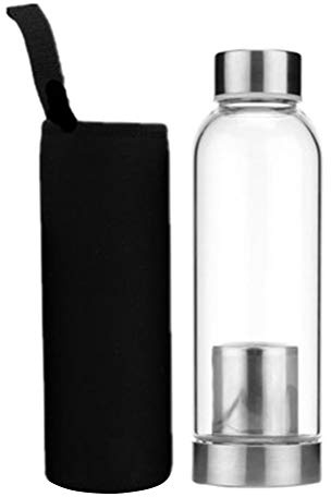 HEMOTON Réutilisable D'eau Froide D'eau En Verre Avec Manchon Bouteilles D'eau De Boisson Chaude Froide En Verre Voyage Auto Sangle