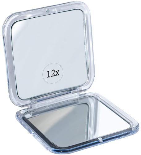 Mirrorvana specchio da viaggio ingranditore 12X - compatto e portatile per trucco in borsa, 8,4 cm quadrato (argento)