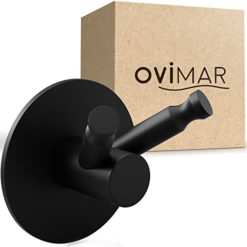 ovimar Multifunktionshaken Aldra | ohne Bohren | Edelstahl | schwarz | für das Badzimmer als Handtuchhalter | Haken auch als Geschirrtuchhalter oder Jackenhalter zum Kleben nutzbar