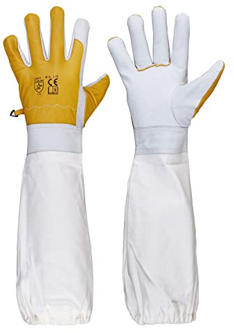 URBANSBEE Guanti Apicoltura professionale con Maniche | Guanti Lunghi in Pelle Apicoltori | Resistente alle Punture Api | Durevole e Comodo per Principianti/Esperti | 1 Paio | facile lavare | Unisex
