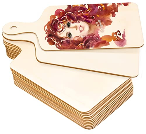 Oomcu 12 PCS Wooden Mini Cutting Board with Handle,Rectangle Unfinished Wood Craft Paddle Serving Tray Chopping Board Cutout for DIY Thanksgiving Christmas Home Kitchen Fruit Decor (11.8 x 6.3 Inch)