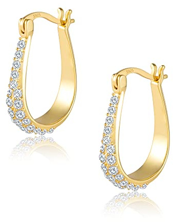 ASH'S CHOICE 14K Vergoldet Zirkono Ohrringe Silber 925 Creolen für Damen | Ohrringe Silber 925 Creolen Glänz Klein Creolen mit Zirkon Strass Stein Herz Verdreht Dick Breit Chunky Klobig Ohrring Damen