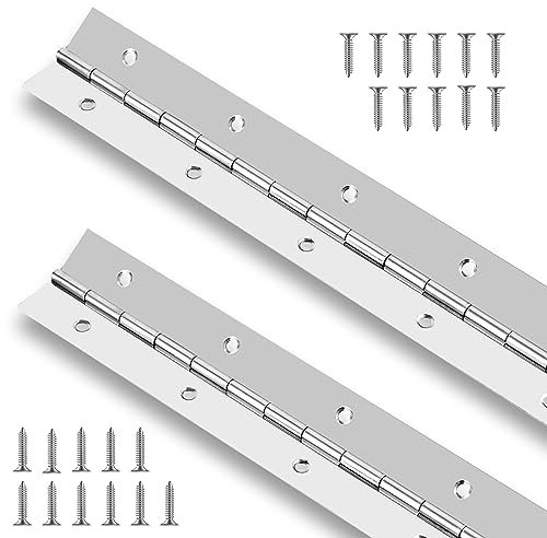 2PCS Piano Hinge 24 Inch Stainless Steel Continuous Hinge with Holes Heavy Duty Piano Hinge for Cabinets Boat Marine Door, Screw Included 0.04 Leaf Thickness 1.2'' Open Width