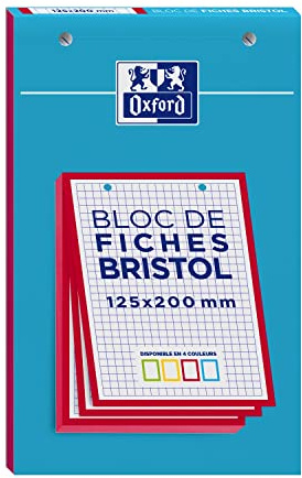 OXFORD Block mit 30 Karteikarten, 125 x 200 mm, perforiert, Q5/5, rot