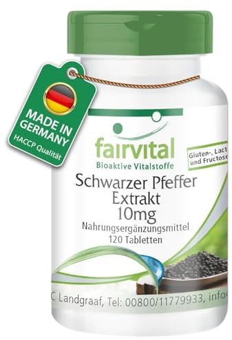 Fairvital | Schwarzer Pfeffer Extrakt 10mg - 120 Tabletten - 95% Piperin - 4-Monatspackung - 100% vegan - Qualitätsgeprüft - Made in Germany
