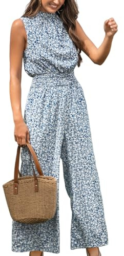 CUPSHE Combinaison d'été pour femme avec poche, col montant, taille élastique, jambes larges, robe décontractée pour les affaires, les mariages, les vacances