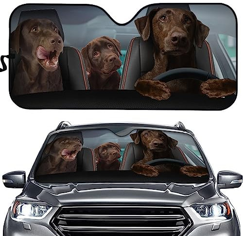 Hixingo Auto Frontscheibe, 3D Hund Fahren Motiv Sonnenschutz für Windschutzscheibe, Frontscheibenabdeckung, Faltbares Design Auto Sonnenschutz, UV-Schutz, für meisten Autos (Hund I)