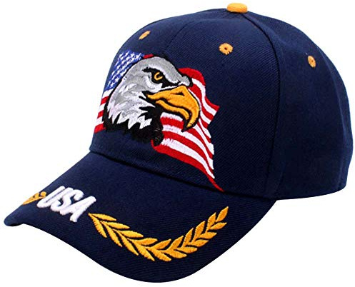 Kangqifen Herren Damen USA Flagge Adler Weizenohr Stickerei Baseball Caps Kappe Mütze mit Klettverschluss(Marineblau)