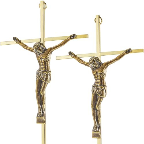 Leinuosen 2 Stück Metall Kruzifix Wandkreuz 25,4 x 12,7 x 2,5 cm Gold Home Cross Wanddekoration Schlanke hängende Kreuz Dekor für Wand Geschenke