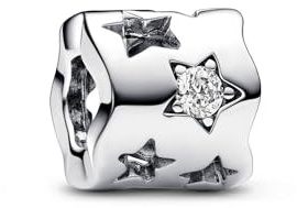 PANDORA Moments Ausgestanztes Funkelndes Stern Charm aus Sterling Silber mit Zirkonia, Kompatibel Moments Armbändern, 792827C01