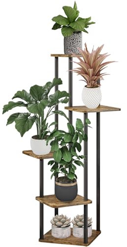 Lighterday 5-Tier Plant Shelves, Black Wooden Corner Plant Stand for Indoor/Outdoor Decoration