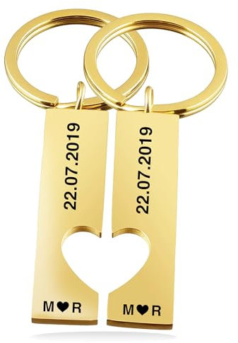 BAVELA Schlüsselanhänger Partner 2 Stück | Personalisierte Schlüsselanhänger | mit Gravur | Schlüsselanhänger mit Namen | Partner Geschenk Personalisiert