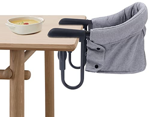 Tischsitz Baby Faltbar, Abnehmbarer Tragbarer Baby-Futtersitz, Haken auf Stuhl mit Back Storage Bag Dining Hochstühle für Babys, für Esstisch Camping Reise(Grau), Tragfähigkeit 18KG