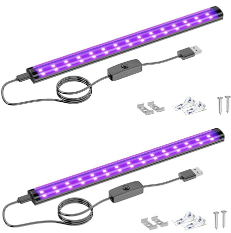 Onforu 10W tubo de luz negra, USB 28cm lámpara, 385-400nm luz UV, negra LED UV bar para discoteca, club, fiesta de resplandor, accesorios de fiesta, decoración de Halloween,2pcs