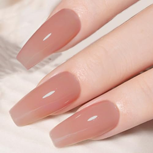 Nude Gel Nail Polish, Jelly Dark Nude Gel Nail Varnish, 10ml Translucent UV/LED Soak-Off Gel Polish, Long Lasting Easy to Apply Gel Nail for Nail Art Manicure DIY Salon at Home