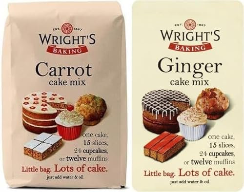 Wright's Baking Cake Mix Selection Pack Carrot & Ginger (One of Each 500g Pack) | can be used to bake light & moist cakes, slices, muffins or cupcakes