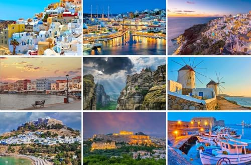 Set di cartoline Grecia: 9 singole carte - Motivi: Atene Creta Rodi Mykonos Santorini Meteora-monasteri- foto/immagini/souvenir