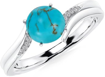 DOLIOX Bague de fiançailles en argent sterling 925 véritable turquoise pour femme avec zircone cubique, Turquoise, Turquoise