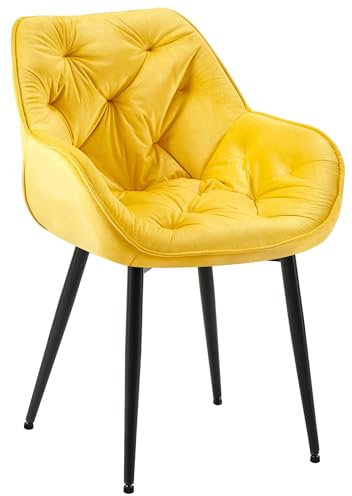 CLP Stuhl Tanna Samt I Gesteppter Polsterstuhl I Esszimmerstuhl Mit Bodenschonern, Farbe:gelb