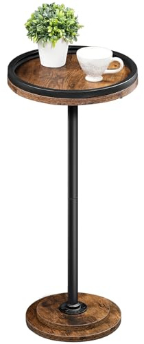HOOBRO Runder Beistelltisch, Cocktailtisch, Bistrotisch für kleine Räume, Wohnzimmer, Schlafzimmer, rustikales Braun und Schwarz EBF168BZ01