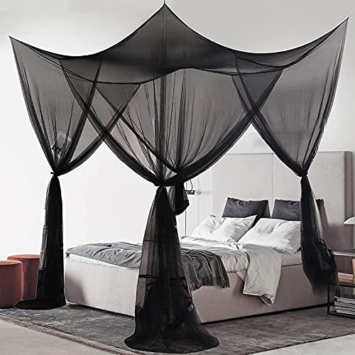 Wnqou Black Mosquito Net for King Size Bed 4 Corner Post Bed Hanging Canopy Over Bed for Anti-Insect Mosquito Net for Double Bed Outdoor or Indoor, Bedroom, Travel, Camping